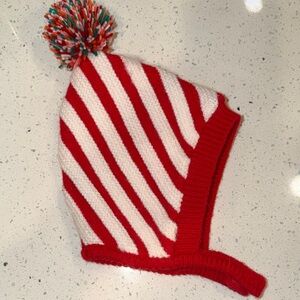 Red and White Striped Kids Pom-Pom Hat